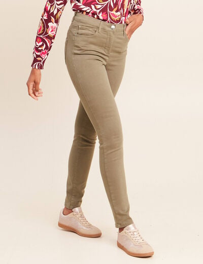 Jean magique L'Unique coupe ajust&eacute;e vert kaki femme