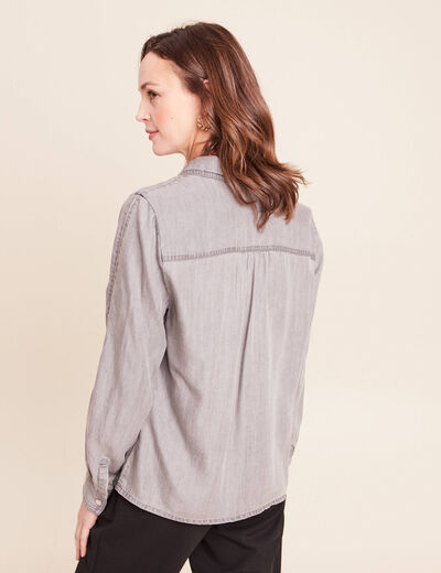 Chemise col chemise manches longues denim gris femme