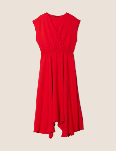 Robe évasée taille smockée rouge femme