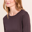 T-shirt ajust&eacute; col rond manches coudes marron fonc&eacute; femme