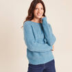 Pull droit col rond manches longues bleu p&eacute;trole femme