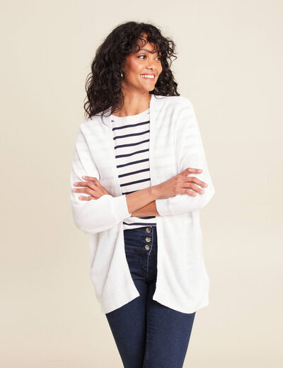 Gilet droit mi-long à pans manches 3/4 ecru femme