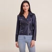 Veste esprit motard zippée bleu foncé femme