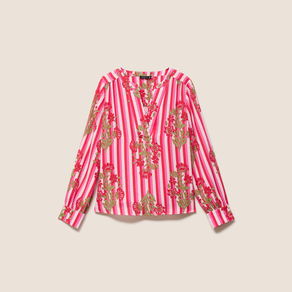 Blouse ample col v manches longues rose femme