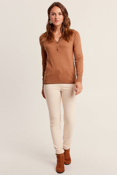 Pull manches longues camel femme