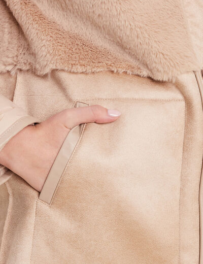 Manteau long suédine sable femme