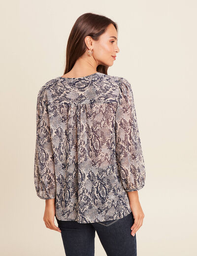 Blouse ample col v en voile manches 3/4 beige femme