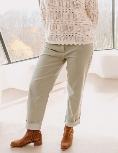 Pantalon coupe mom 7/8&egrave;me vert clair femme