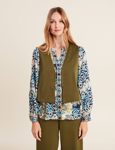 Veston sans manches satin vert olive femme