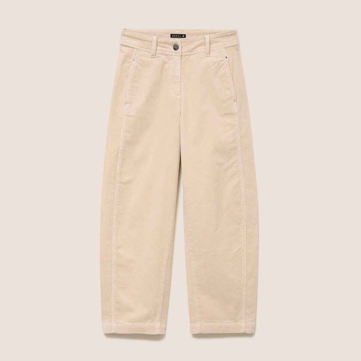 Pantalon barrel 7/8&egrave;me en velours sable femme