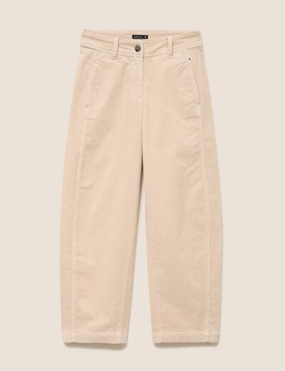 Pantalon barrel 7/8&egrave;me en velours sable femme