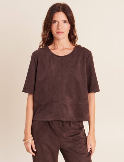 Top en suedine marron fonc&eacute; femme