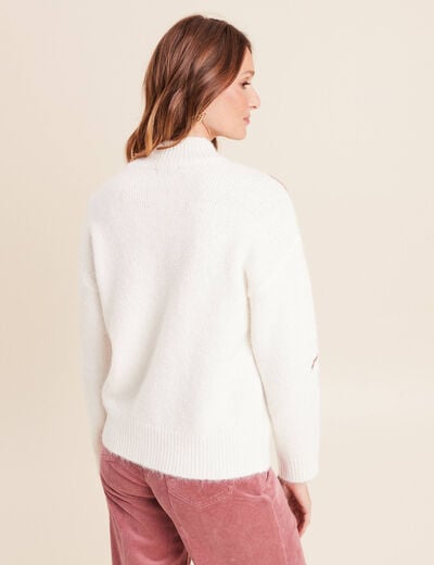 Pull col rond manches longues sequins ecru femme