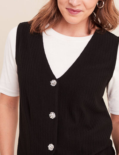 Gilet droit court sans manches col v noir femme