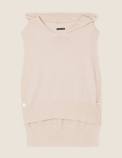 Pull sans manches à capuche creme femme