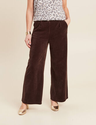Pantalon large velours marron femme