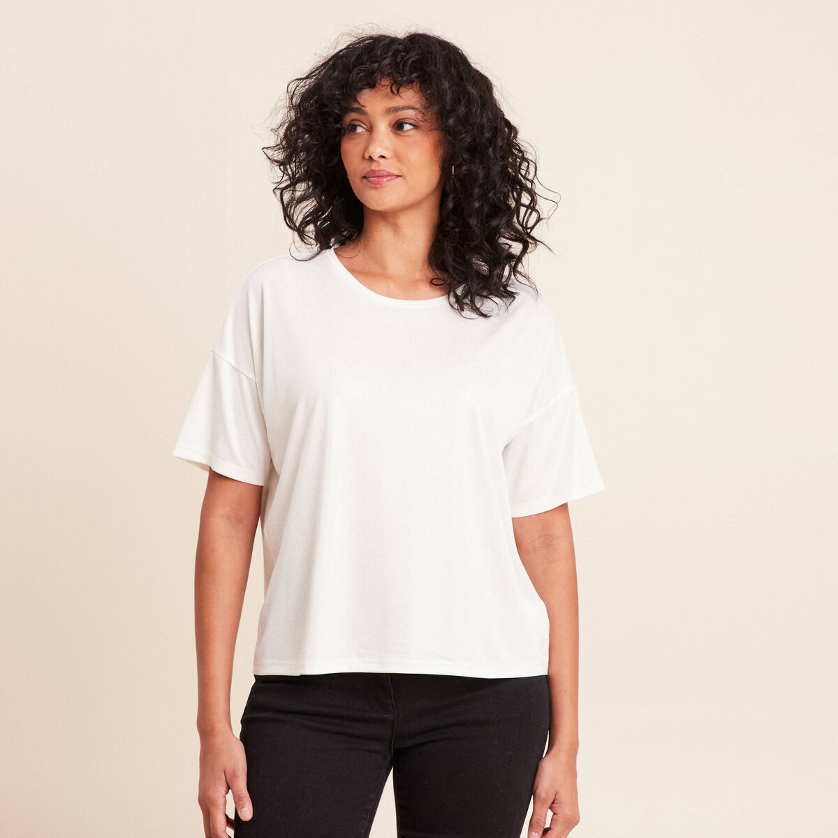 T-shirt manches coudes brillant ecru femme