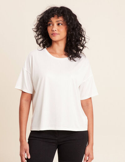 T-shirt manches coudes brillant ecru femme