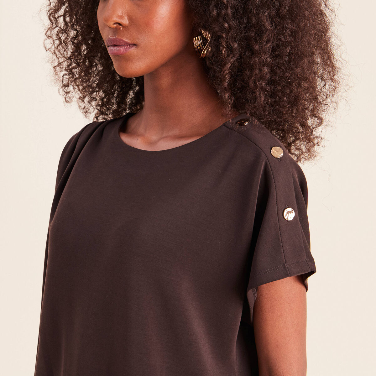 T-shirt manches coudes marron fonc&eacute; femme