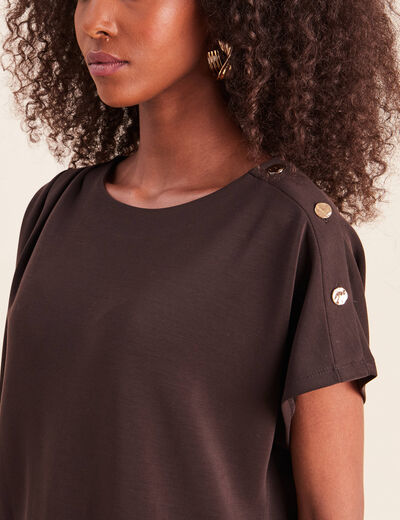 T-shirt manches coudes marron fonc&eacute; femme