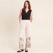 Pantalon large taille haute beige femme