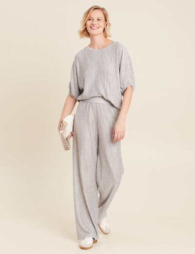 Pantalon flou métallisé gris argent femme