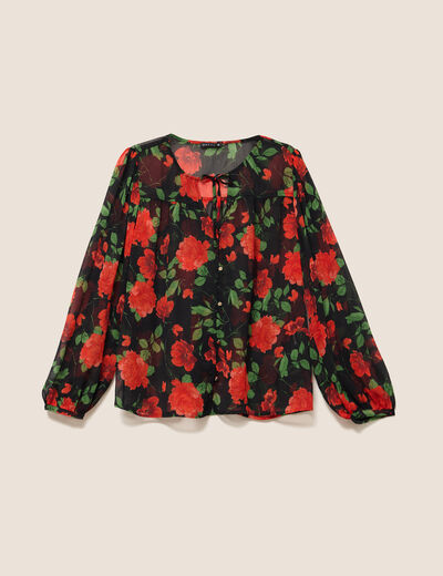 Blouse ample en voile col rond rouge femme