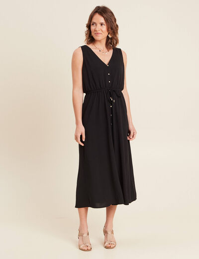 Robe évasée col V sans manches noir femme