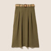 Jupe longue &eacute;vas&eacute;e ceintur&eacute;e vert kaki femme