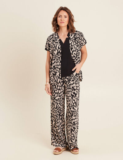 Blouse fluide manches courtes noir femme