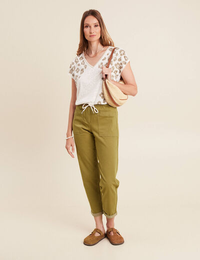 Pantalon coupe mom 7/8&egrave;me vert kaki femme