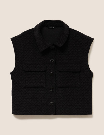 Veste courte droite sans manches noir femme