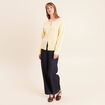 Gilet manches longues col rond jaune pastel femme