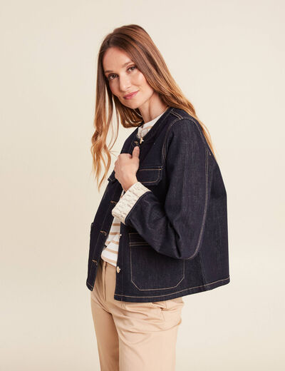 Veste sans col denim brut femme