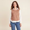 Top cintr&eacute; sans manches col rond camel femme