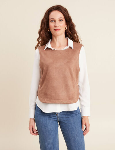 Top cintré sans manches col rond camel femme