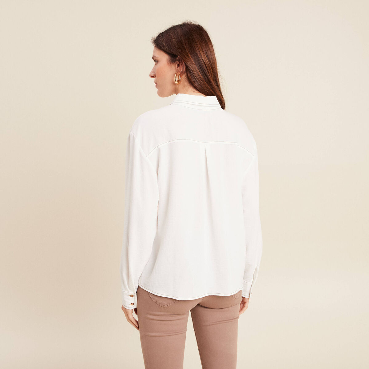 Chemise fluide manches longues ecru femme