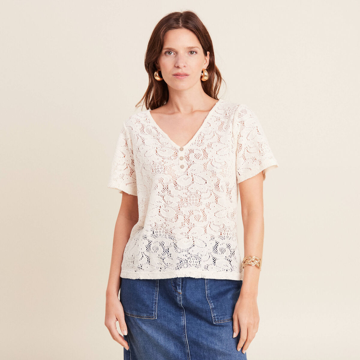 T-shirt manches courtes ecru femme