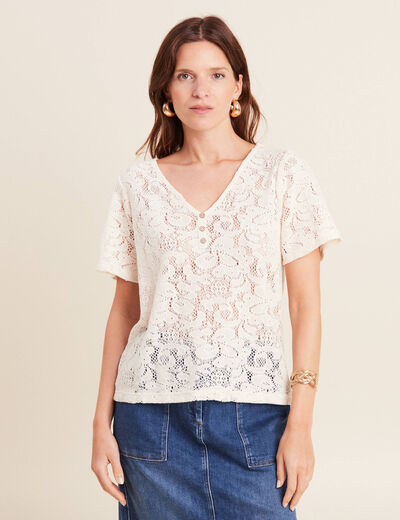 T-shirt manches courtes ecru femme