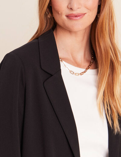 Blazer col tailleur doubl&eacute; noir femme