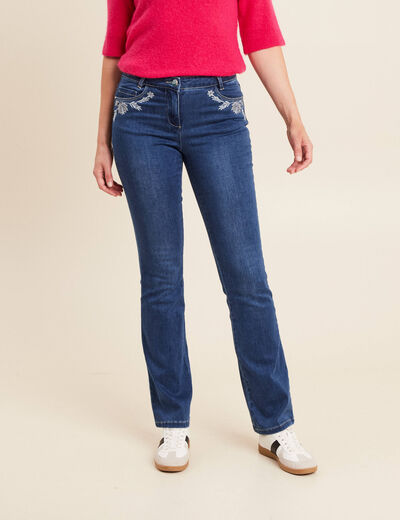 jean bootcut taille basculée brodé denim stone femme