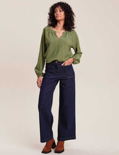 Jean large taille haute denim brut femme