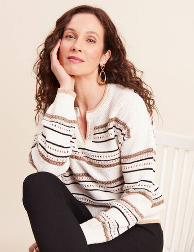 Pull col tunisien manches longues marron femme
