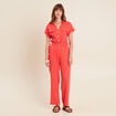 Combinaison fluide boutonn&eacute;e rouge corail femme
