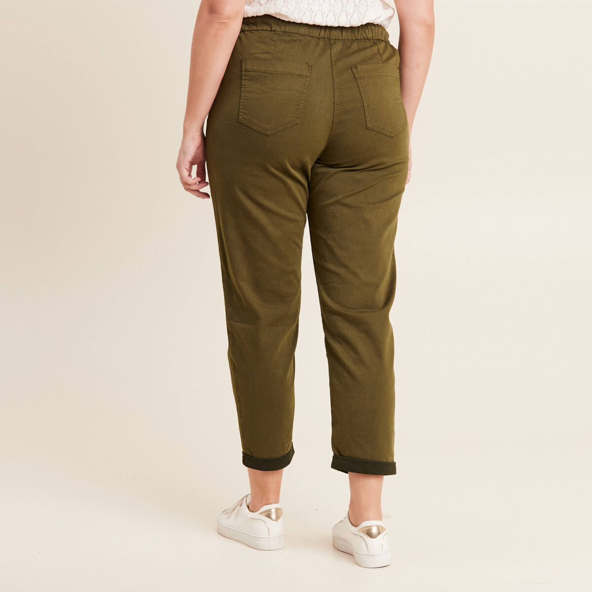 Pantalon coupe droite à coulisse vert olive femme
