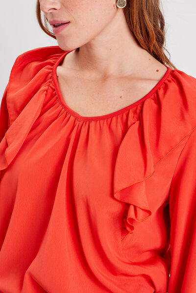 T-shirt manches longues rouge corail femme