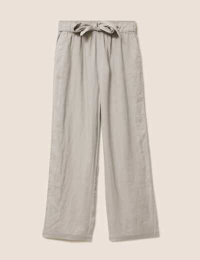 Pantalon large taille haute aspect lin vert clair femme