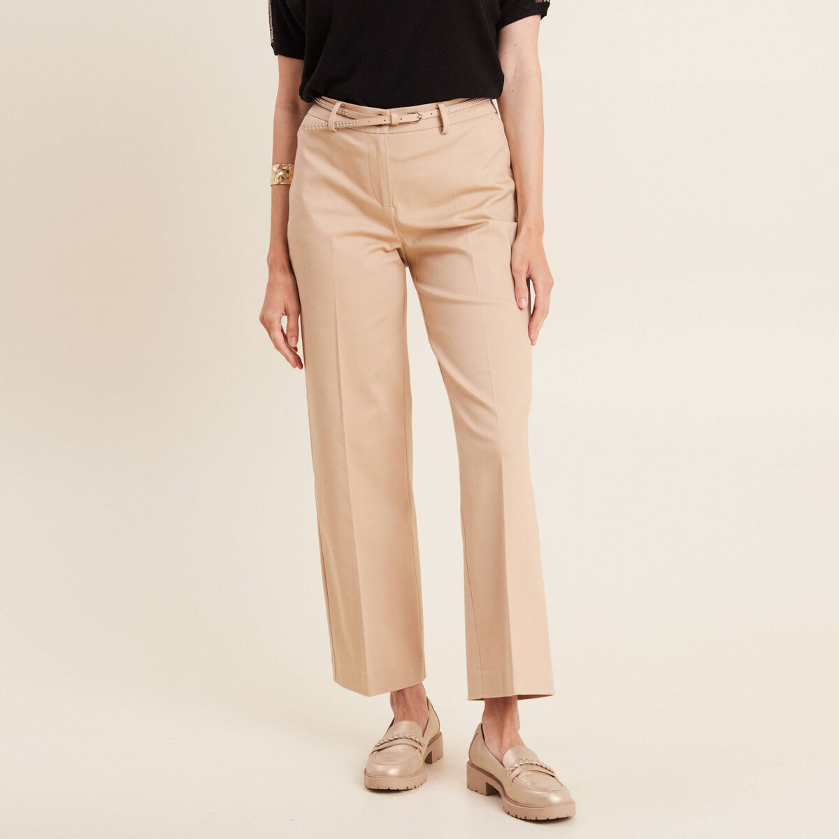 Pantalon flare 7/8ème beige femme