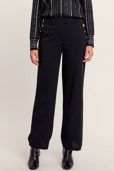 Pantalon large fluide à pont noir femme