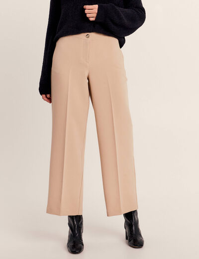 Pantalon large fluide à pinces sable femme